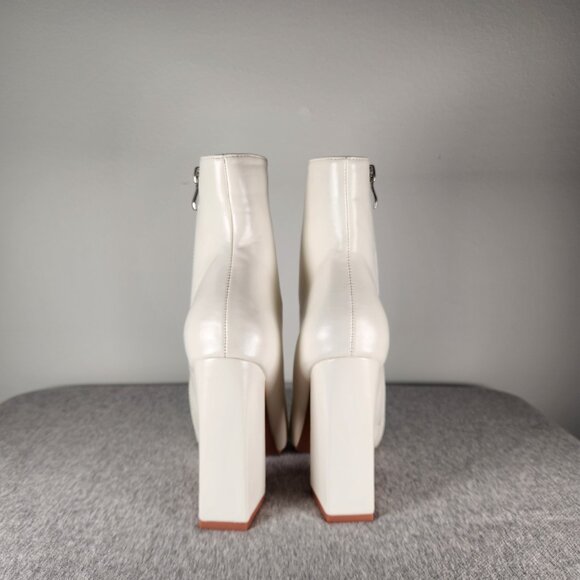 Boohoo Ivory Leather Bootie Block Heel Pointed Toe Size 8 - Picture 3 of 10